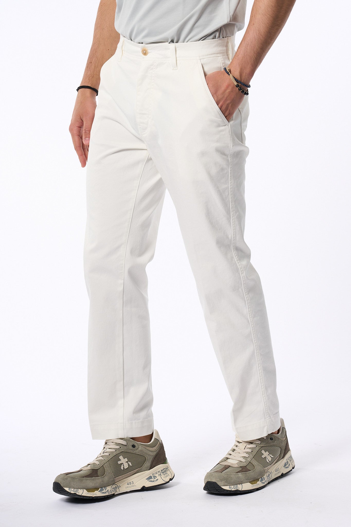 Teleria Zed Pantalone Tasche Applicate Bianco Uomo-5