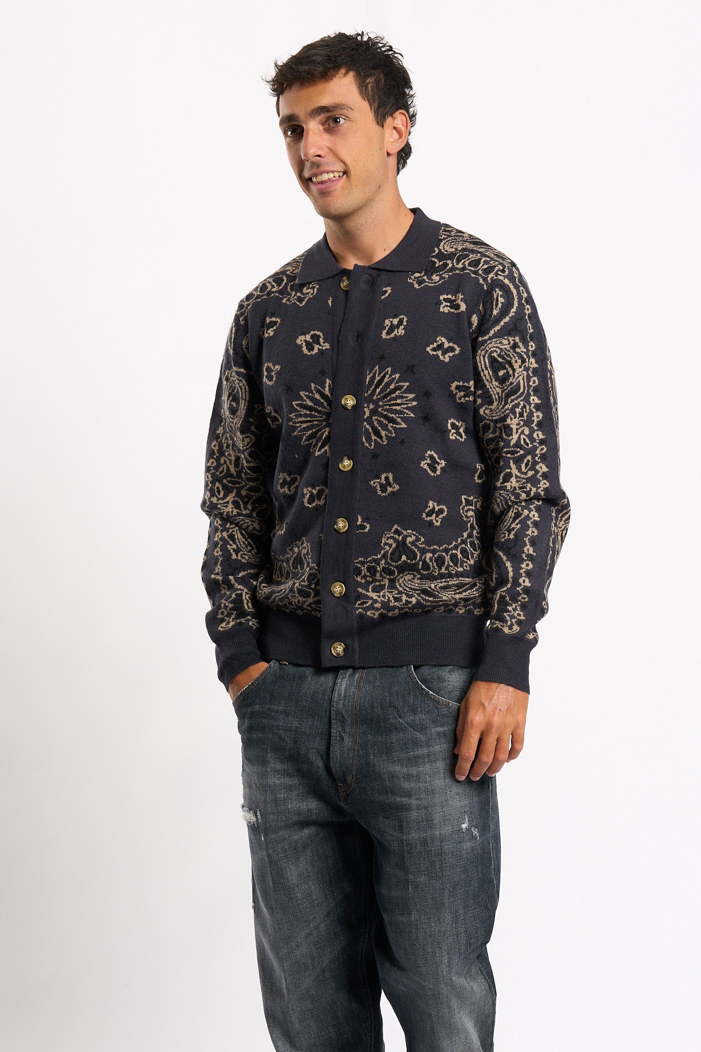 Tooco Cardigan Bandana Navy Uomo-4