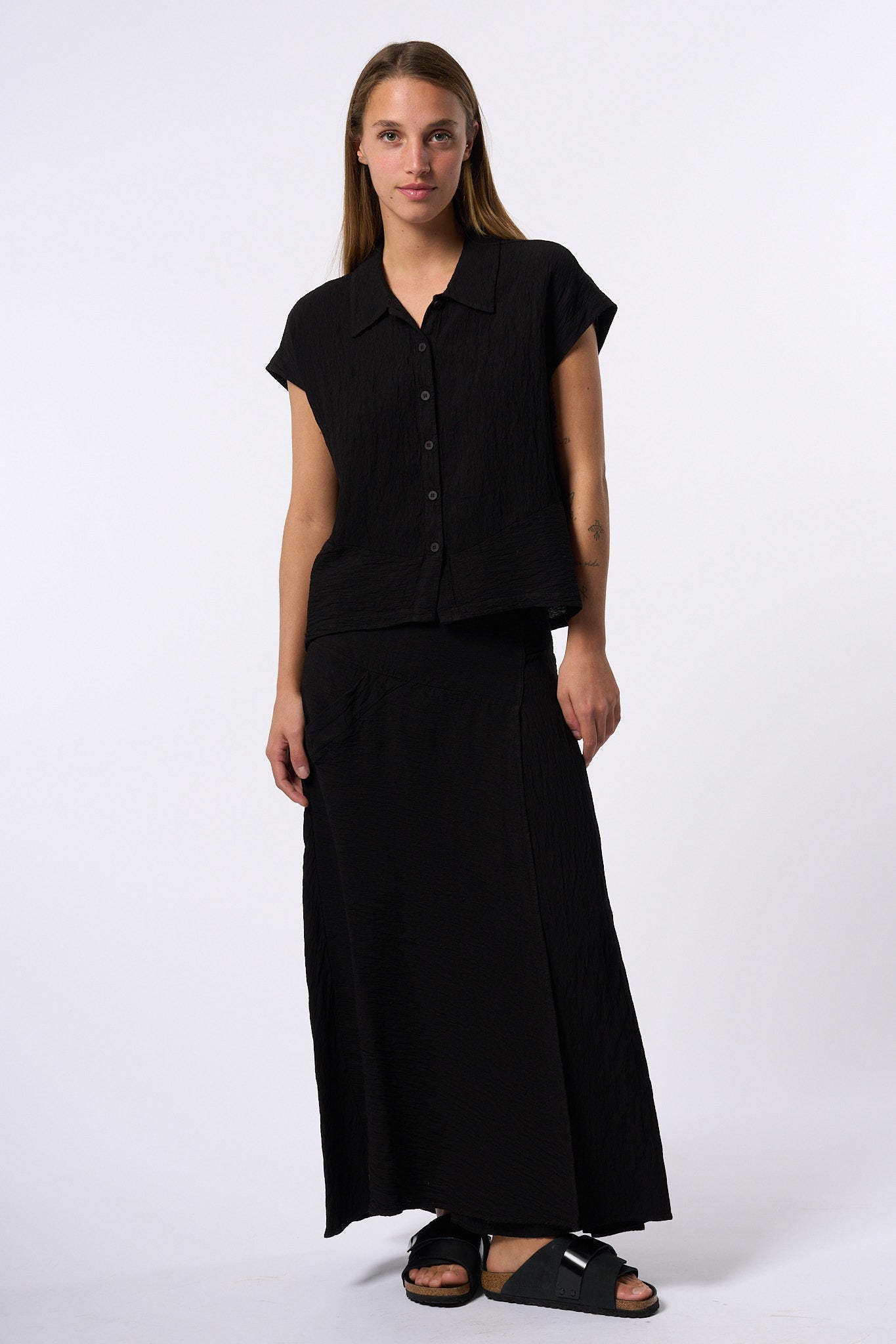Transit Camicia Corta Goffrato Nero Donna-4