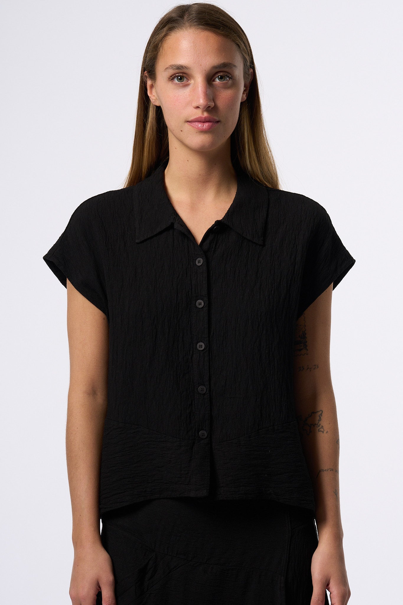 Transit Camicia Corta Goffrato Nero Donna-3