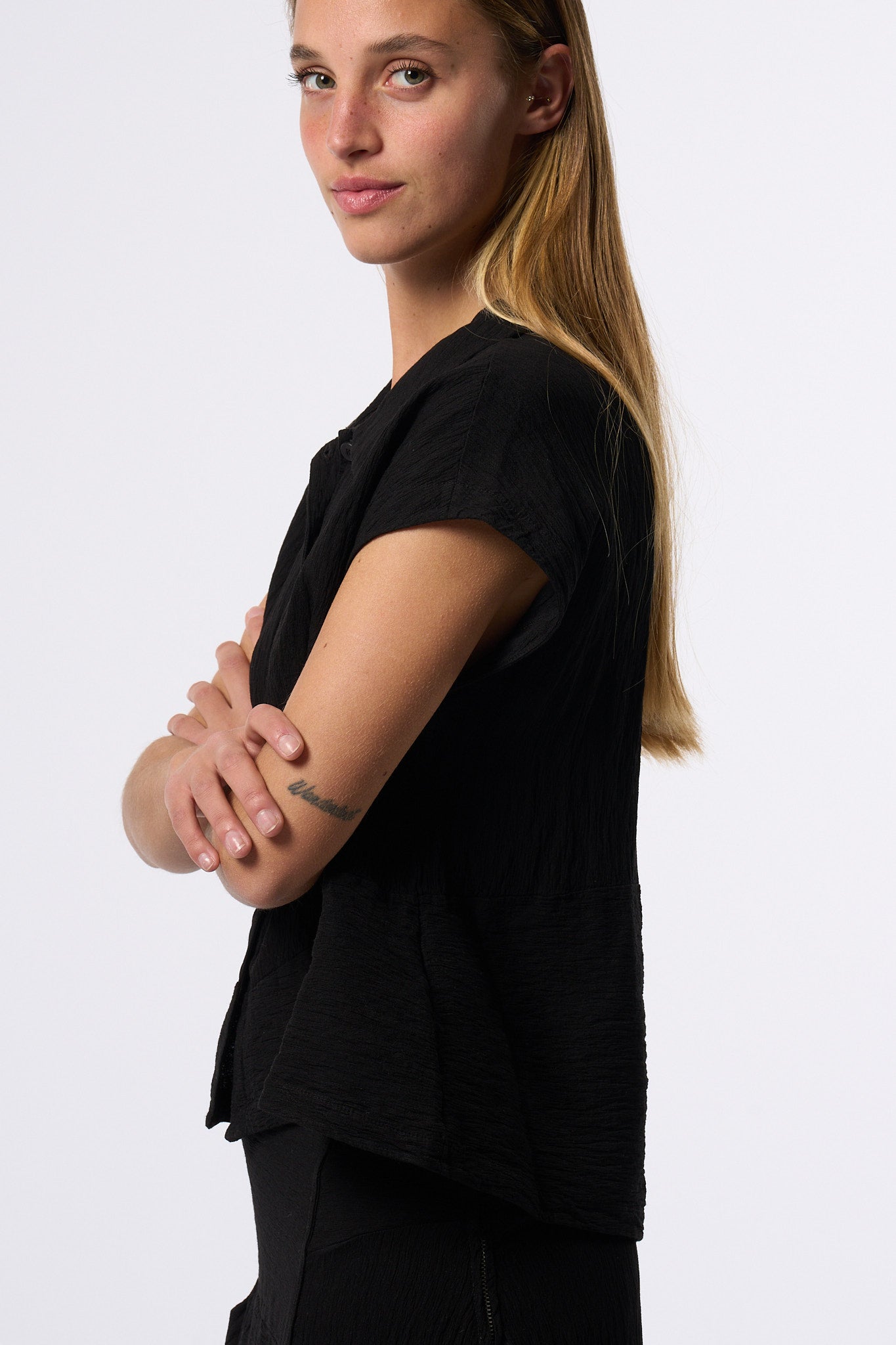 Transit Camicia Corta Goffrato Nero Donna-5