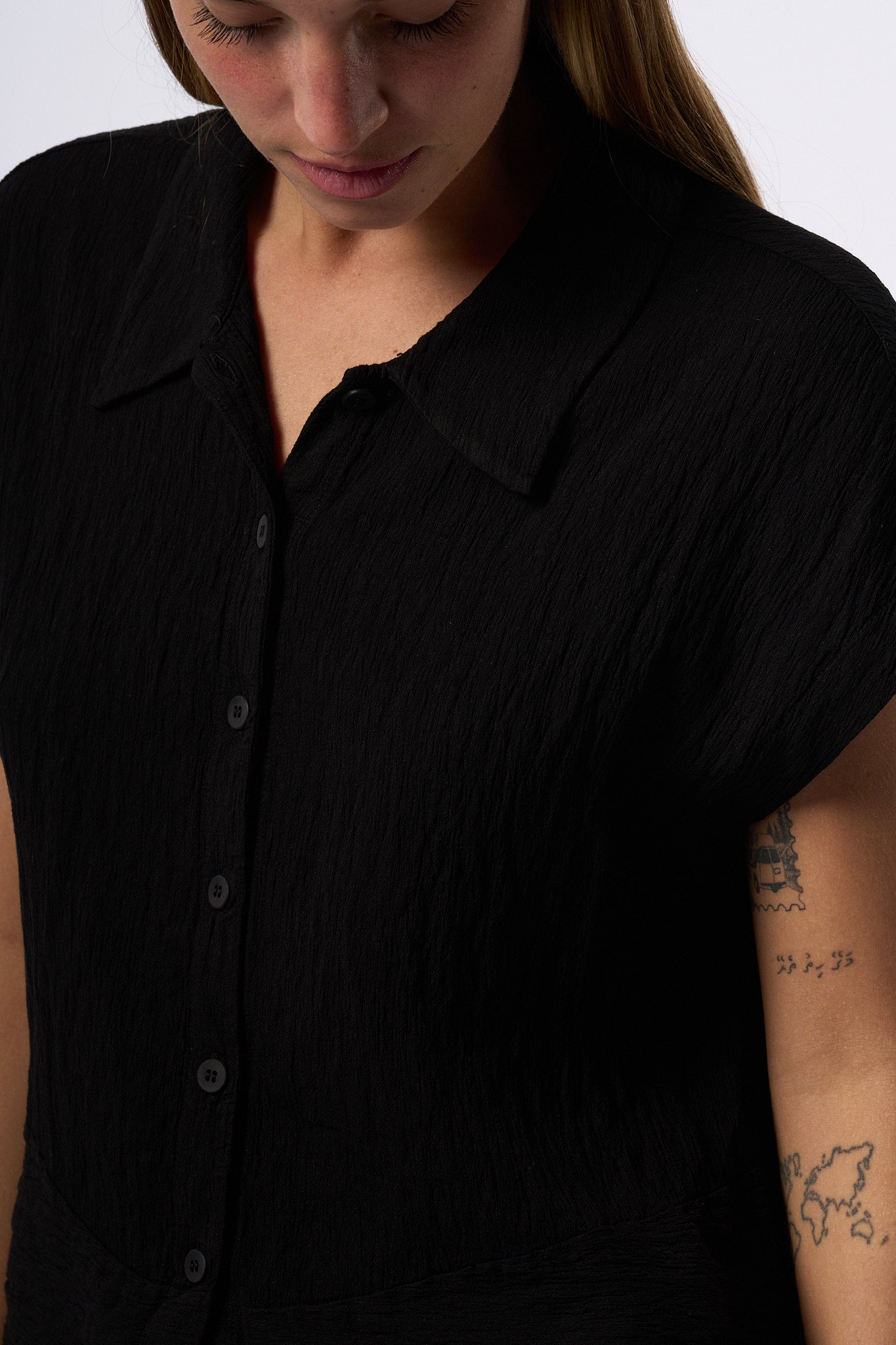 Transit Camicia Corta Goffrato Nero Donna-2