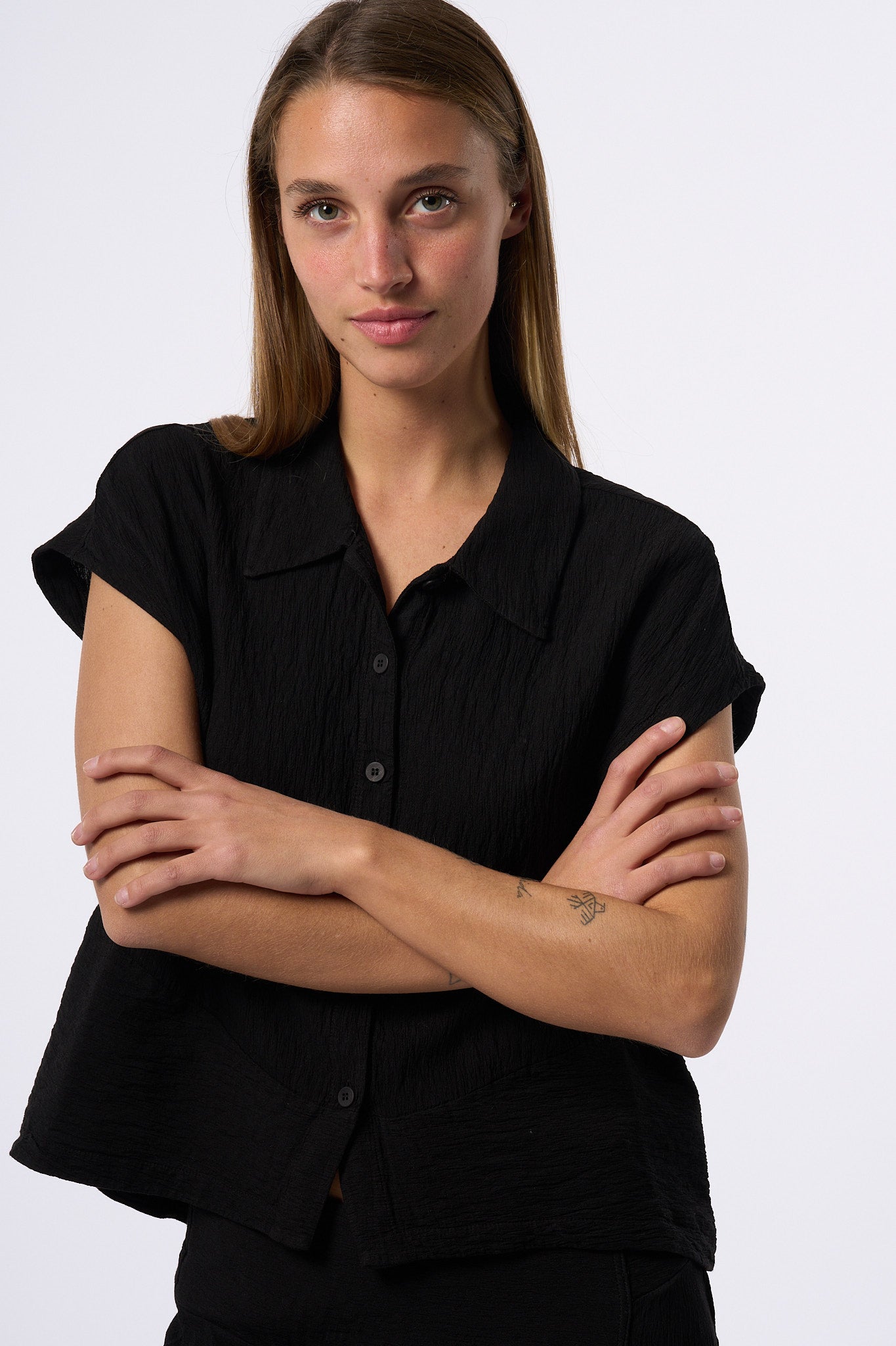 Transit Camicia Corta Goffrato Nero Donna-1