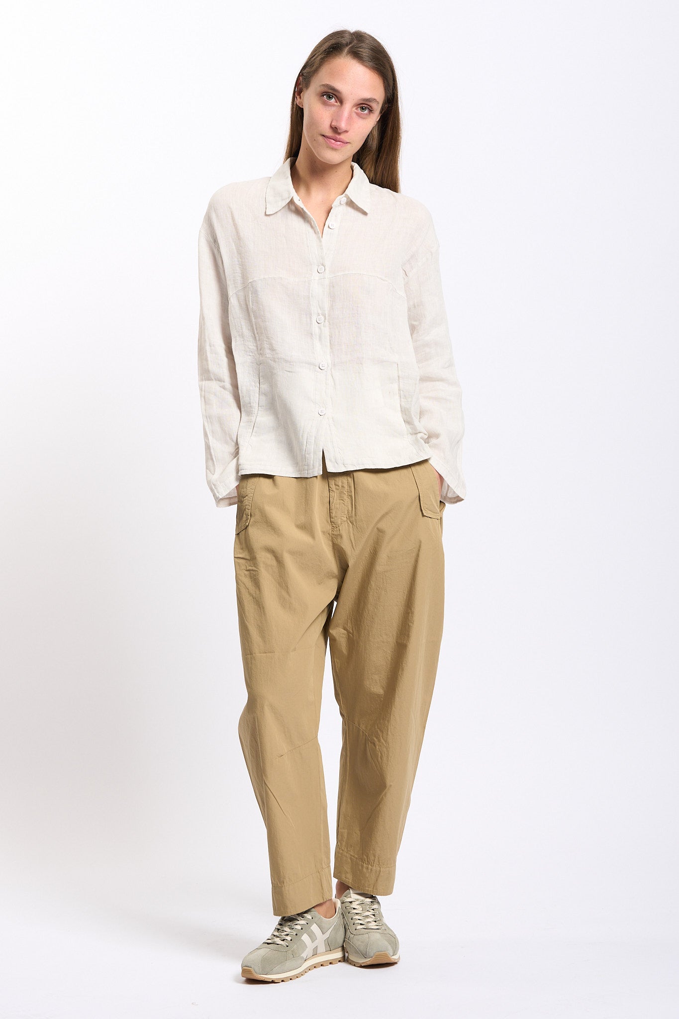 Transit Camicia in Lino Crema Donna-3