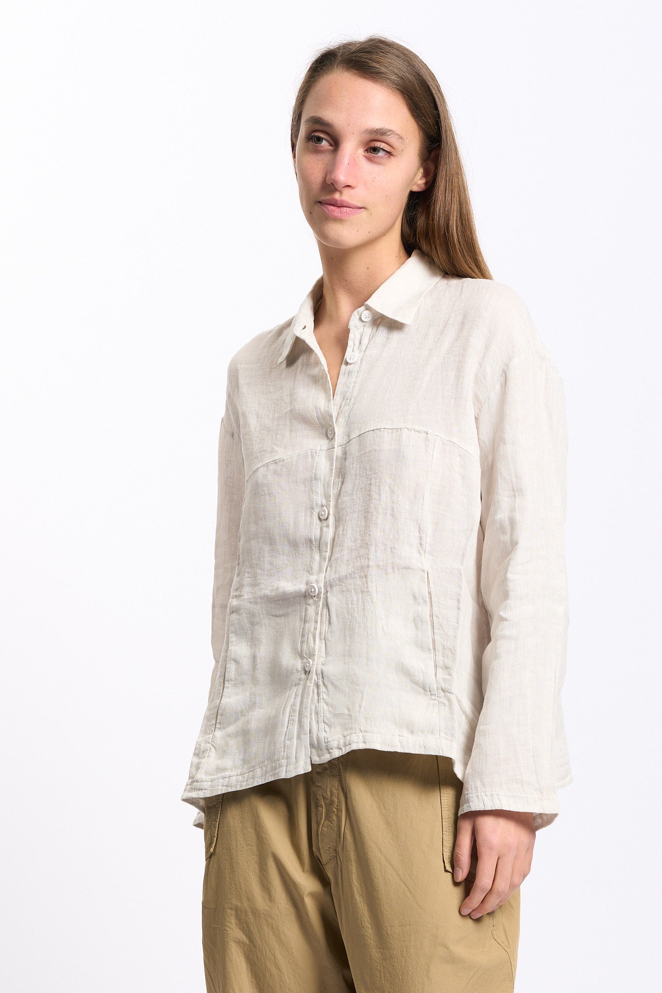 Transit Camicia in Lino Crema Donna-4