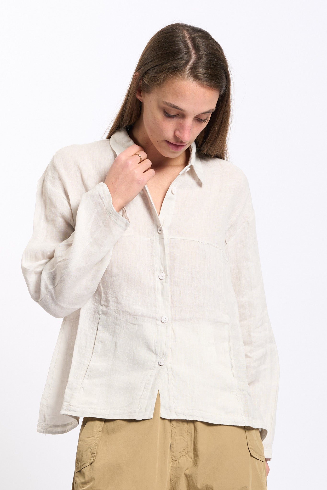 Transit Camicia in Lino Crema Donna-1