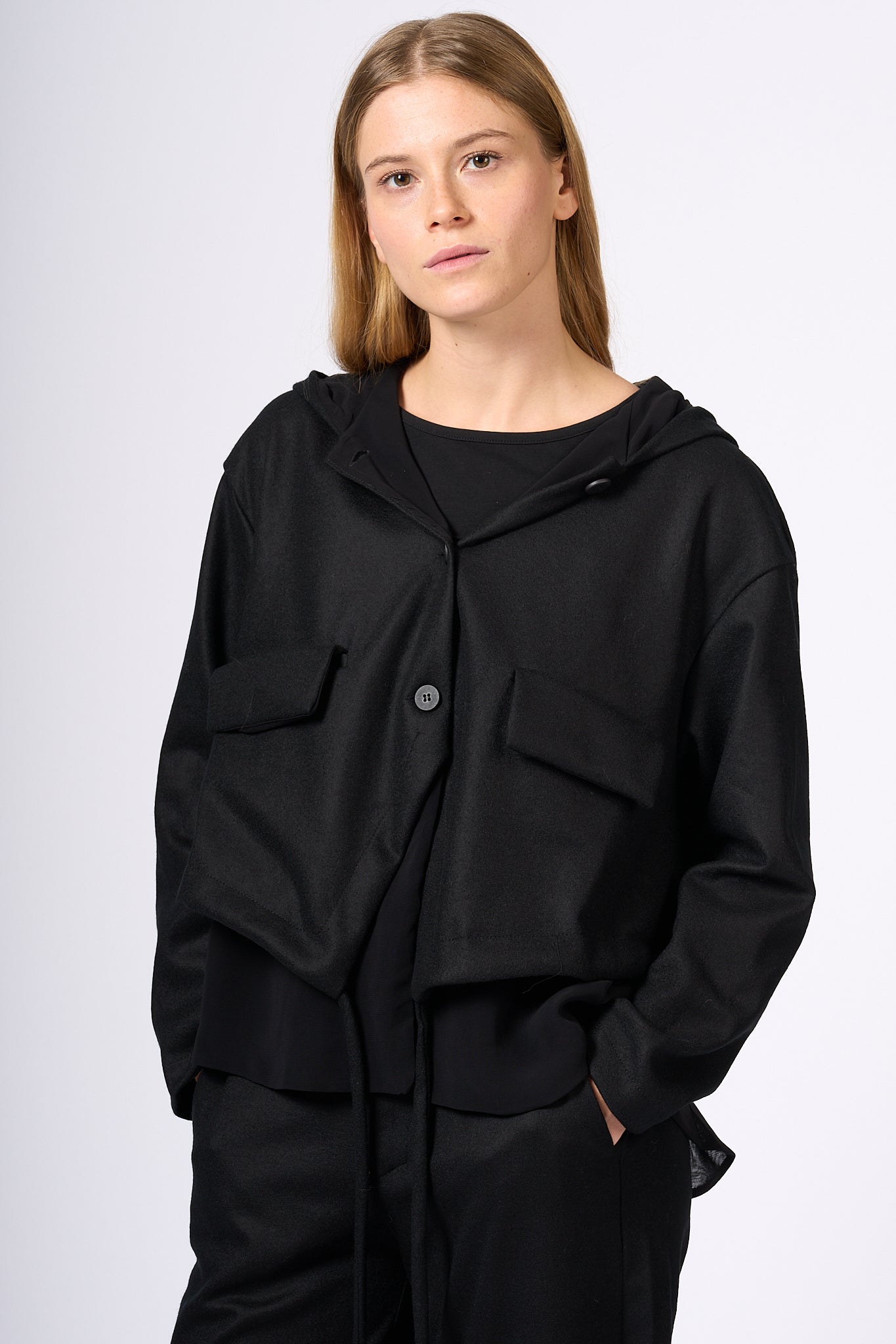Transit Women's Black Hooded Jacket-4