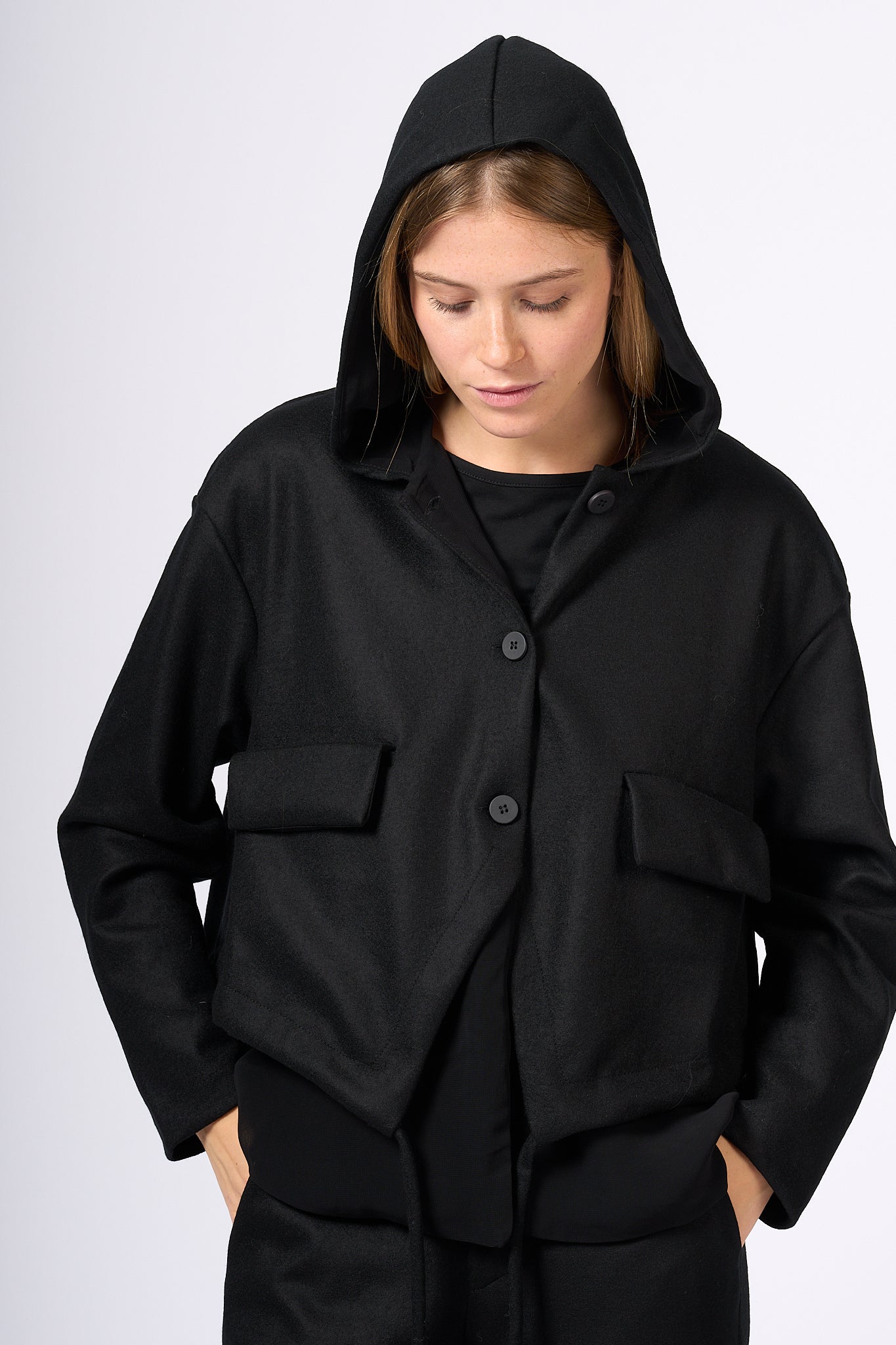 Transit Women's Black Hooded Jacket-1