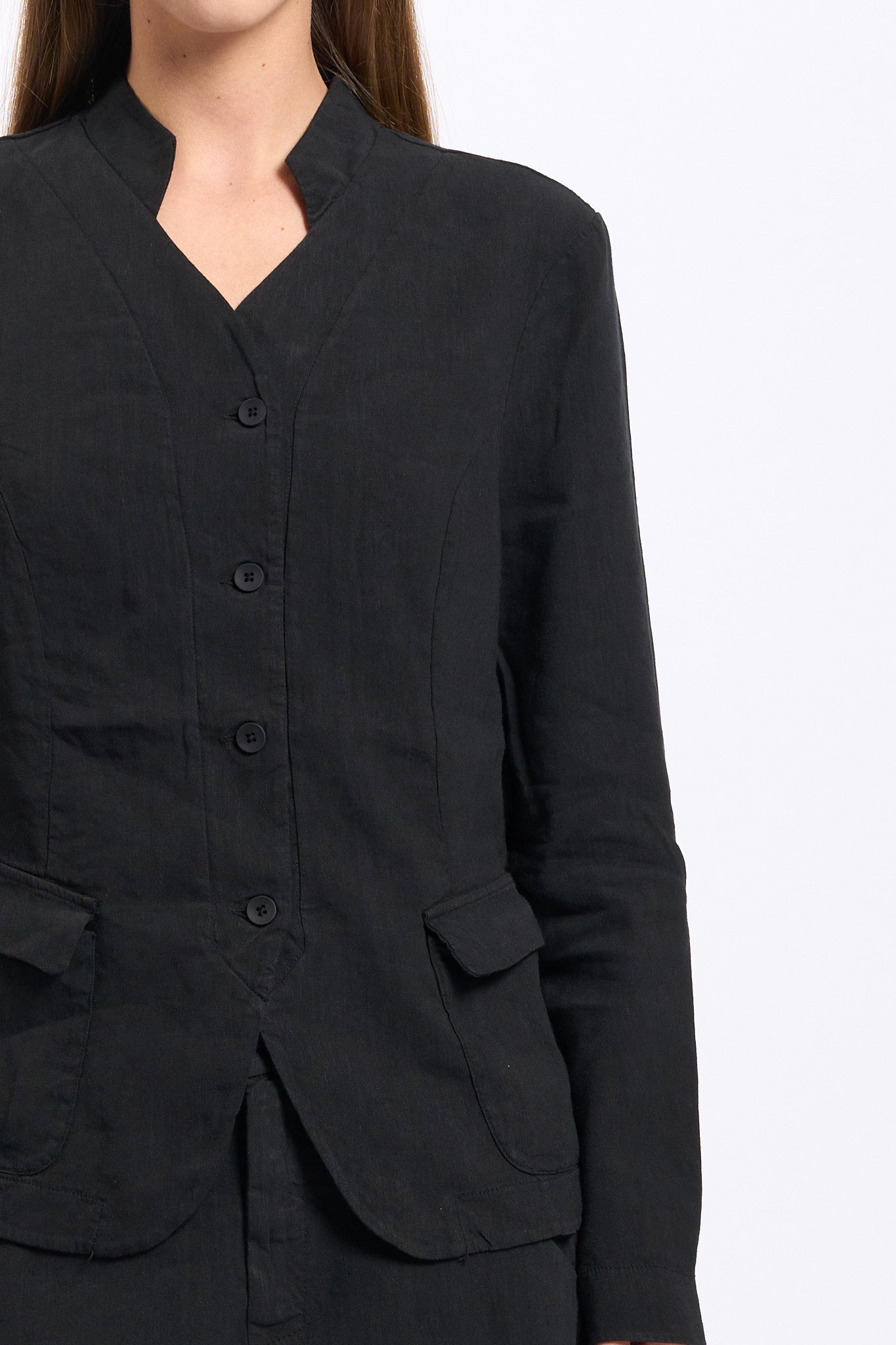 Transit Giacca in Misto Lino Nero Donna-3