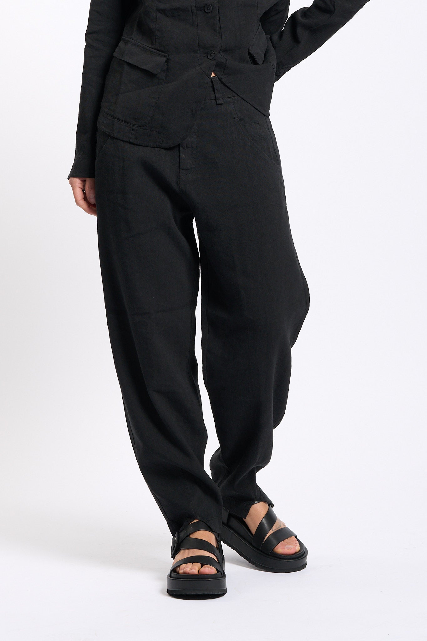 Transit Pantalone in misto Lino Nero Donna-5