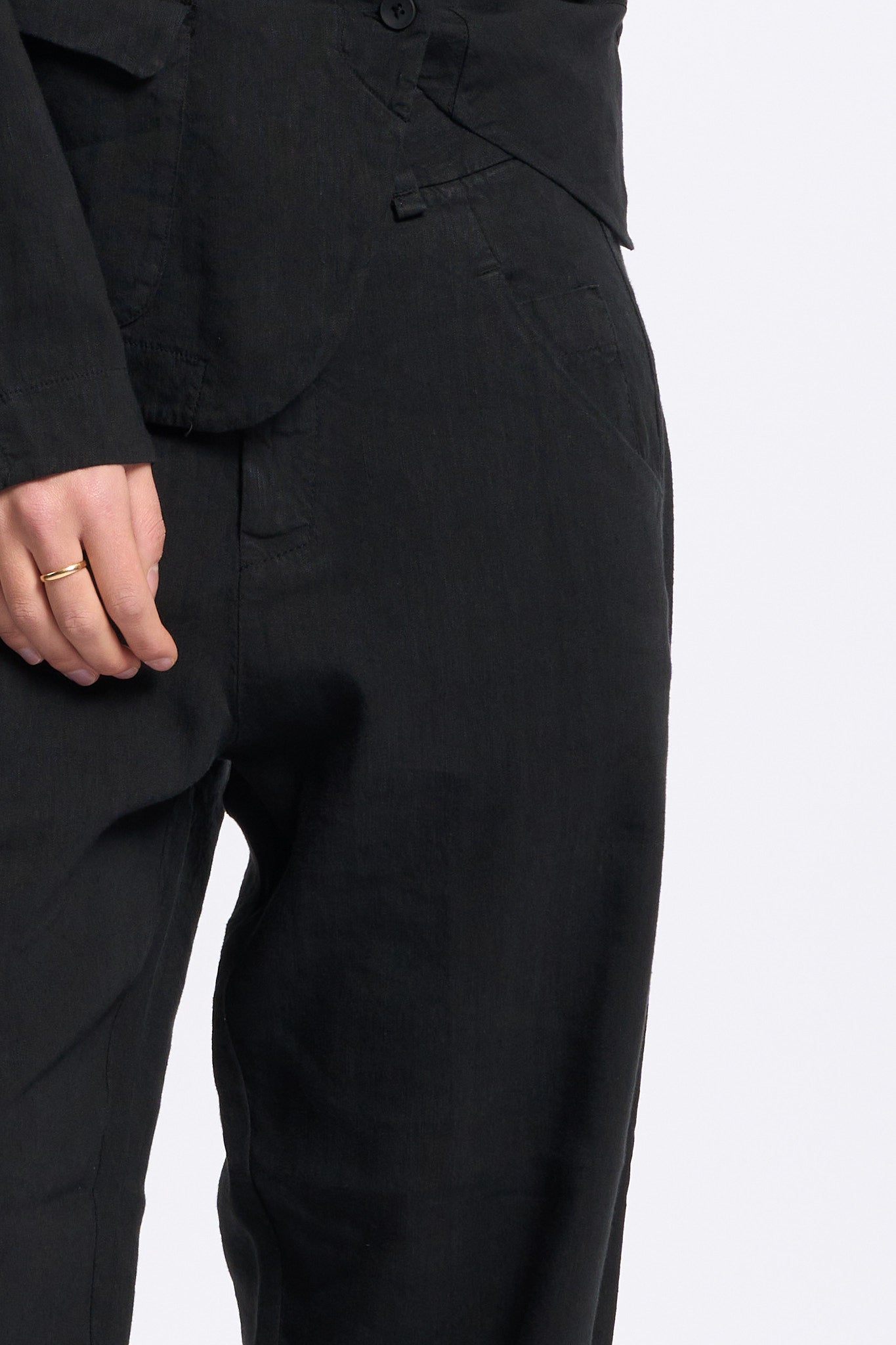 Transit Pantalone in misto Lino Nero Donna-6