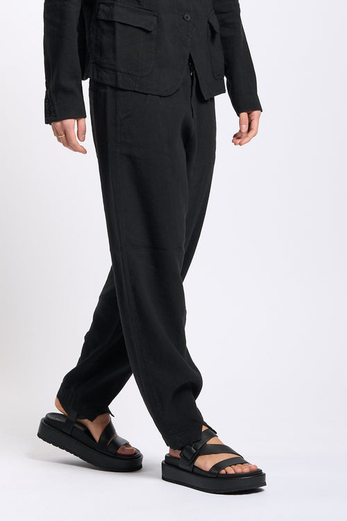 Transit Pantalone in misto Lino Nero Donna-2