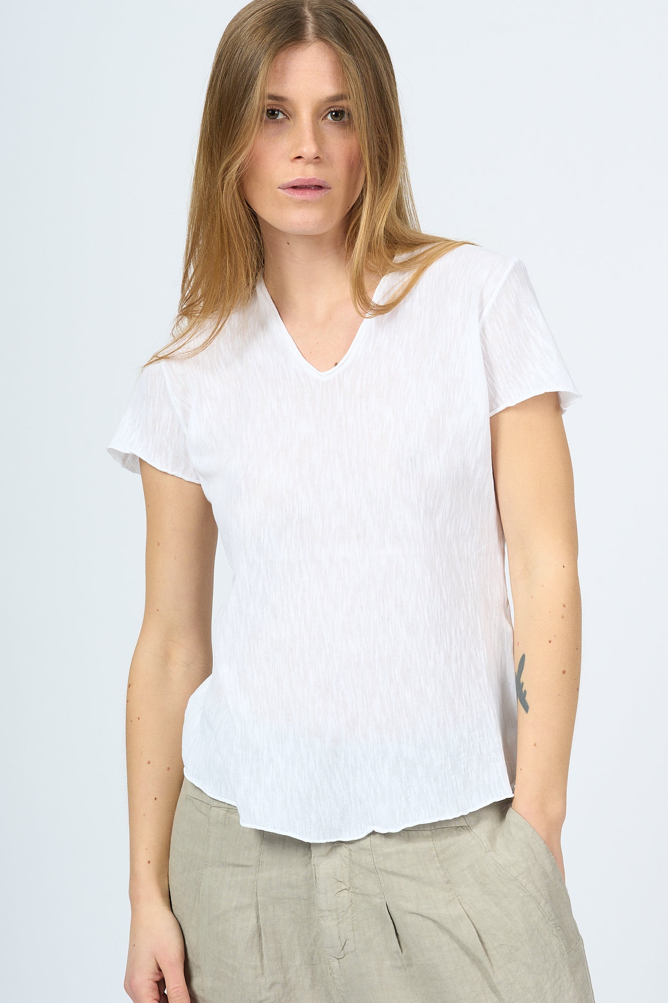 Transit T-shirt Scollo V Bianco Donna-1