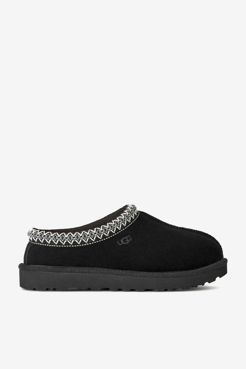 UGG Pantofola Tasman II donna in camoscio nero con bordo ricamato