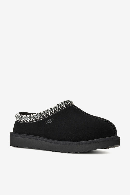 UGG Pantofola Tasman II donna in camoscio nero con bordo ricamato-2