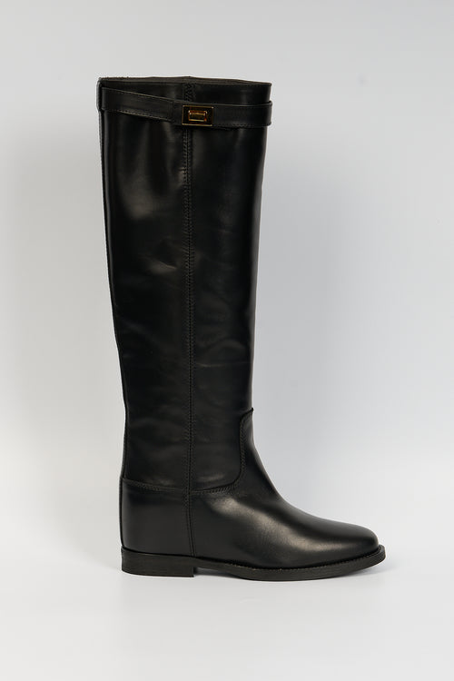 Via Roma 15 Black Padlock Boot Women