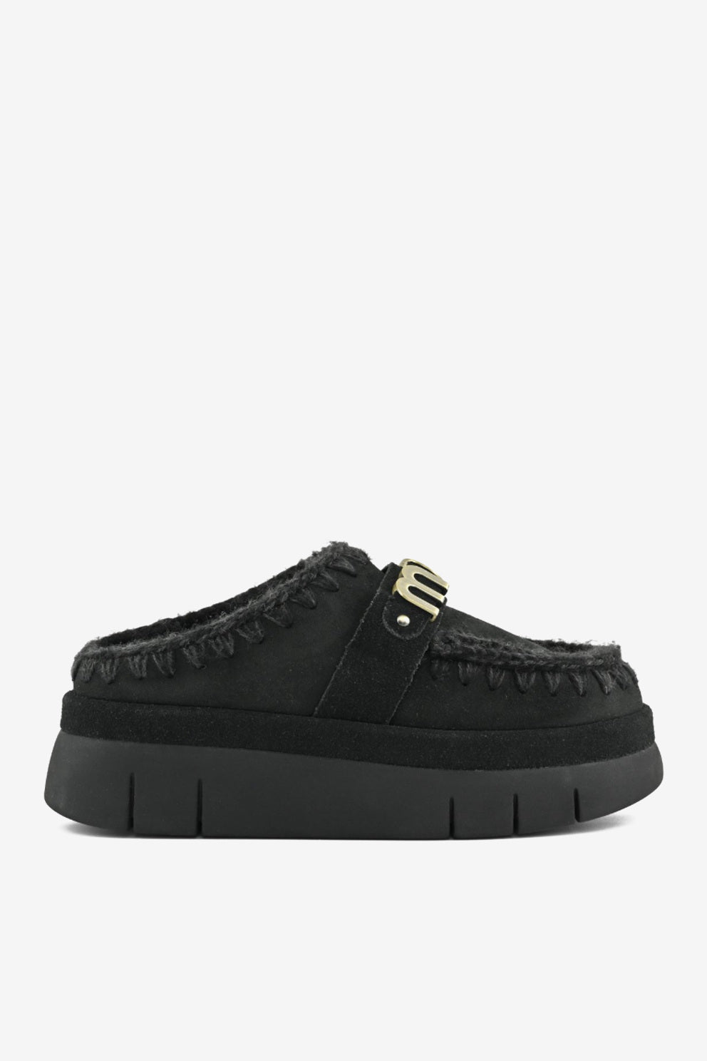 Mou Welt Clog Suede donna in camoscio nero con plateau-1