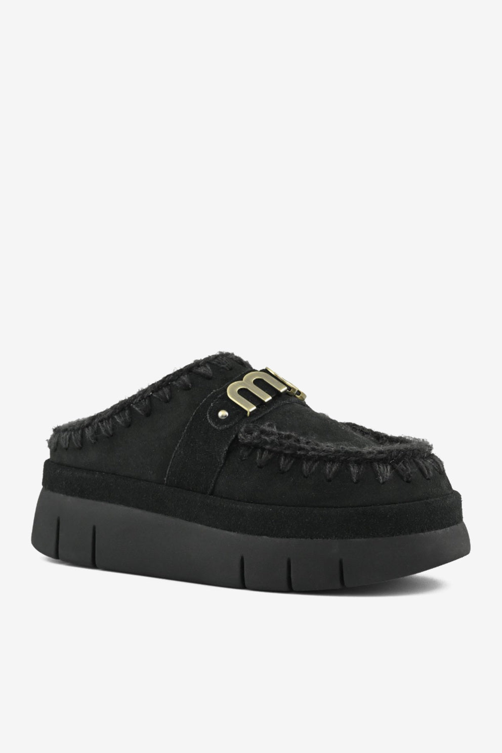Mou Welt Clog Suede donna in camoscio nero con plateau-5