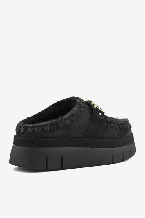 Mou Welt Clog Suede donna in camoscio nero con plateau-2