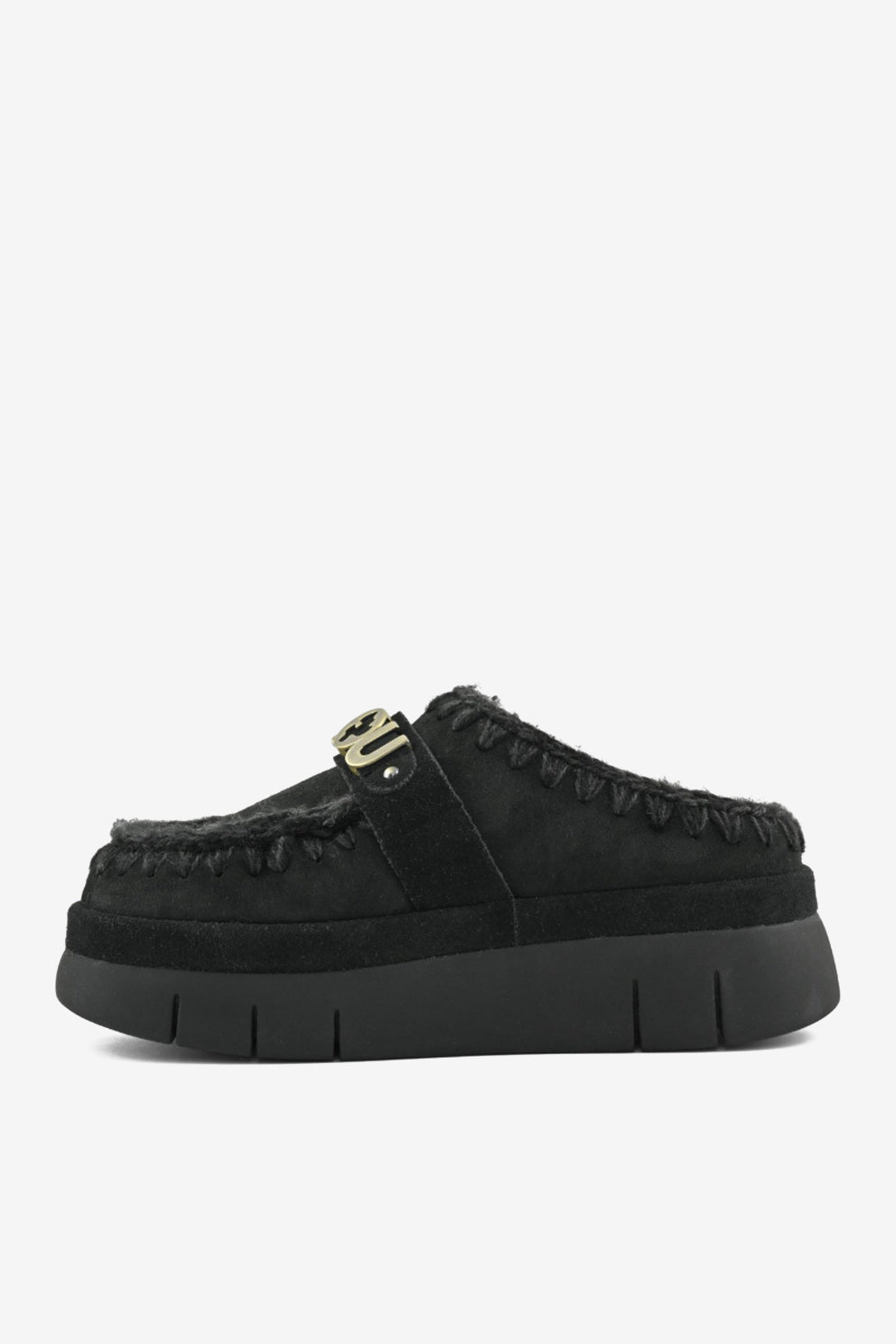 Mou Welt Clog Suede donna in camoscio nero con plateau-4