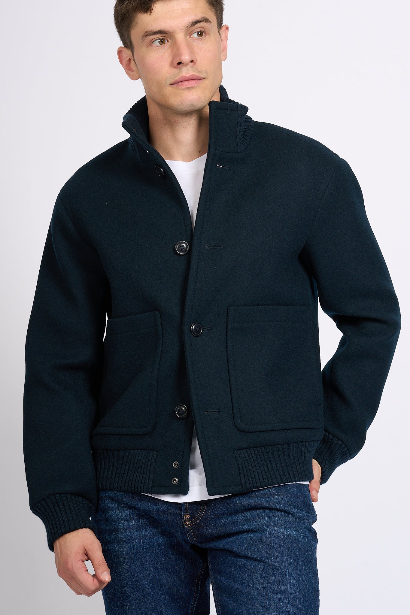 Woolrich Bomber Melton Blu Uomo-1