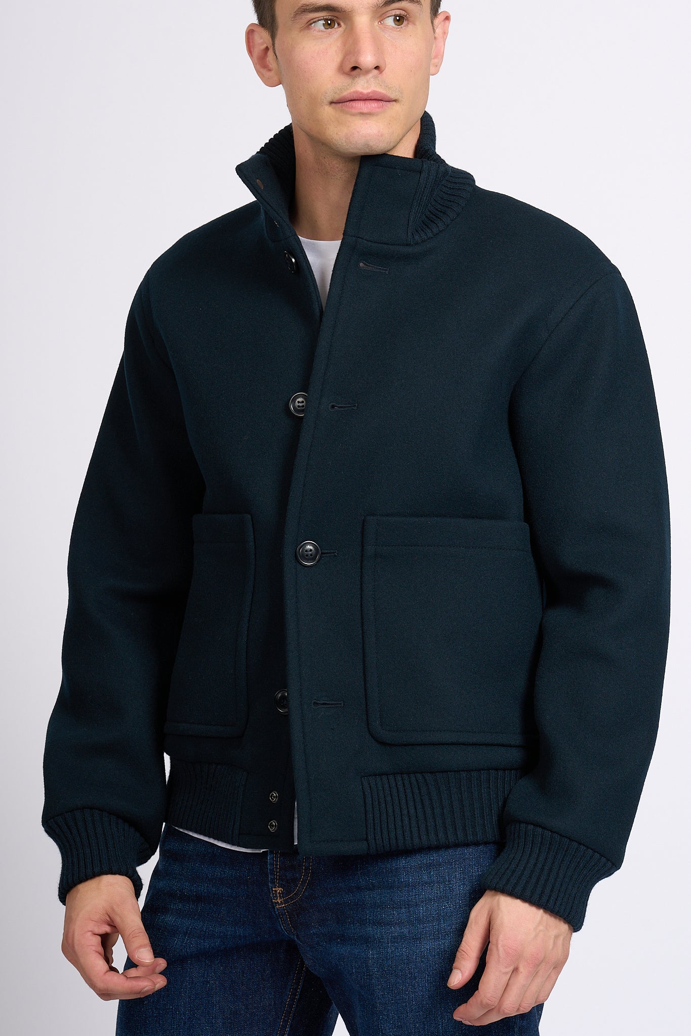 Woolrich Bomber Melton Blu Uomo-3