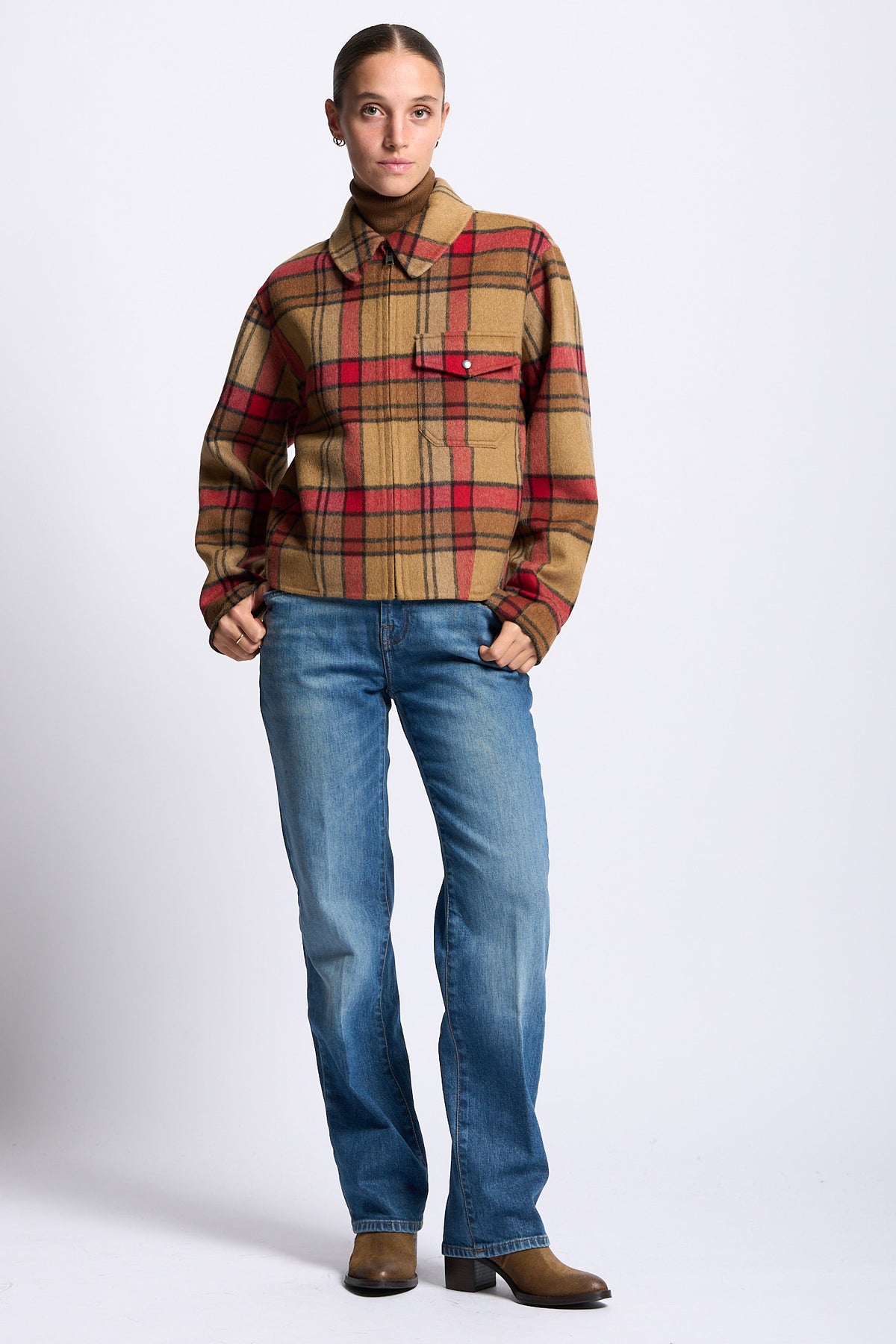 Woolrich Giacca Camicia Lana Check da donna con zip-8