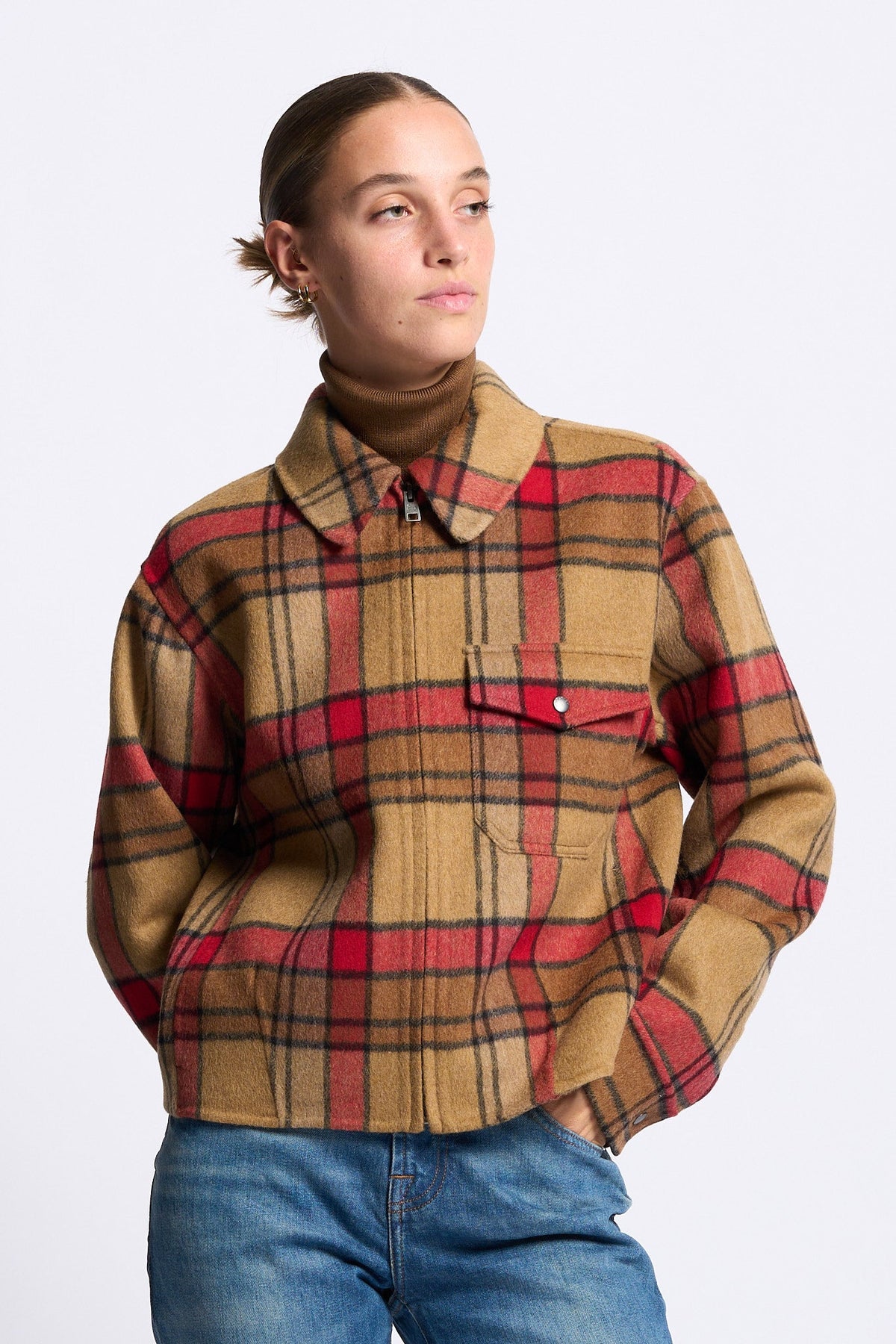 Woolrich Giacca Camicia Lana Check da donna con zip-9