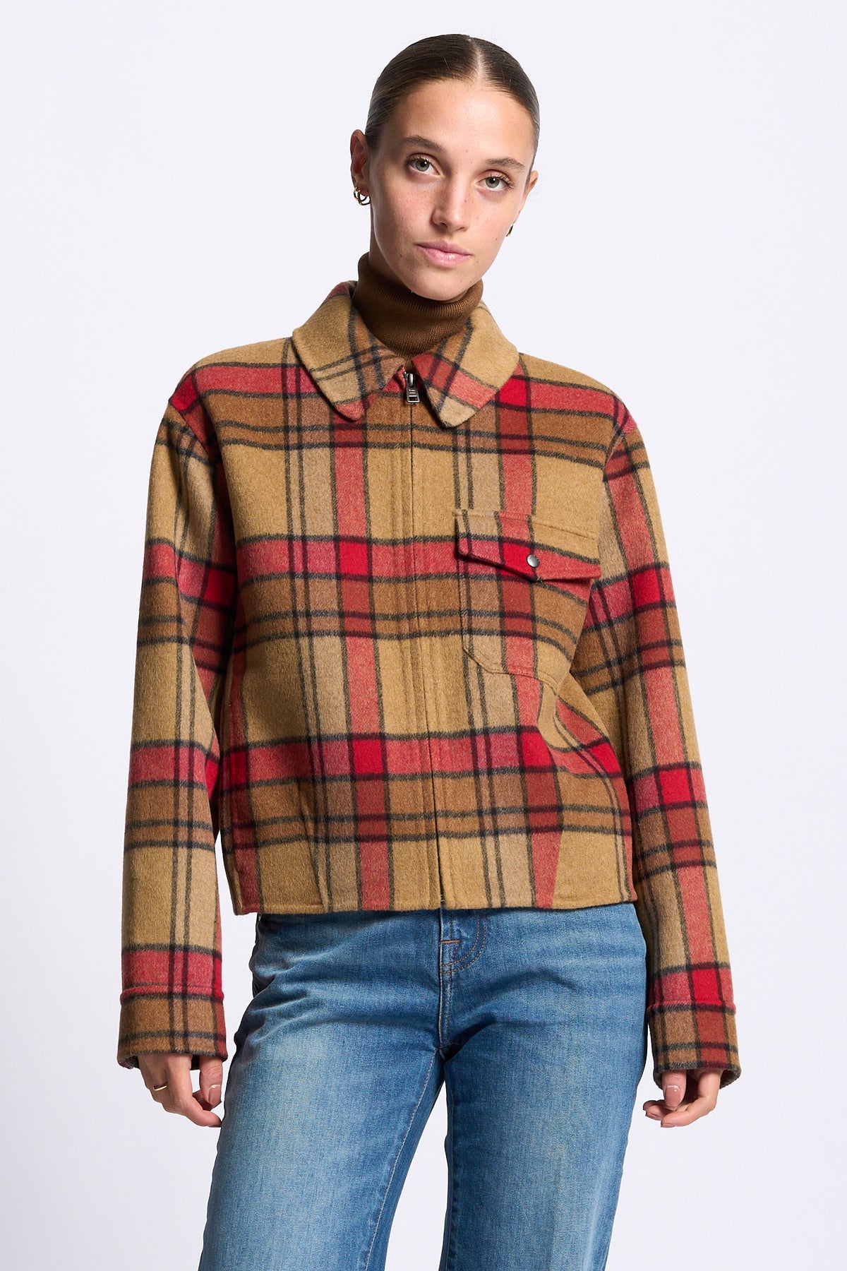Woolrich Giacca Camicia Lana Check da donna con zip-4