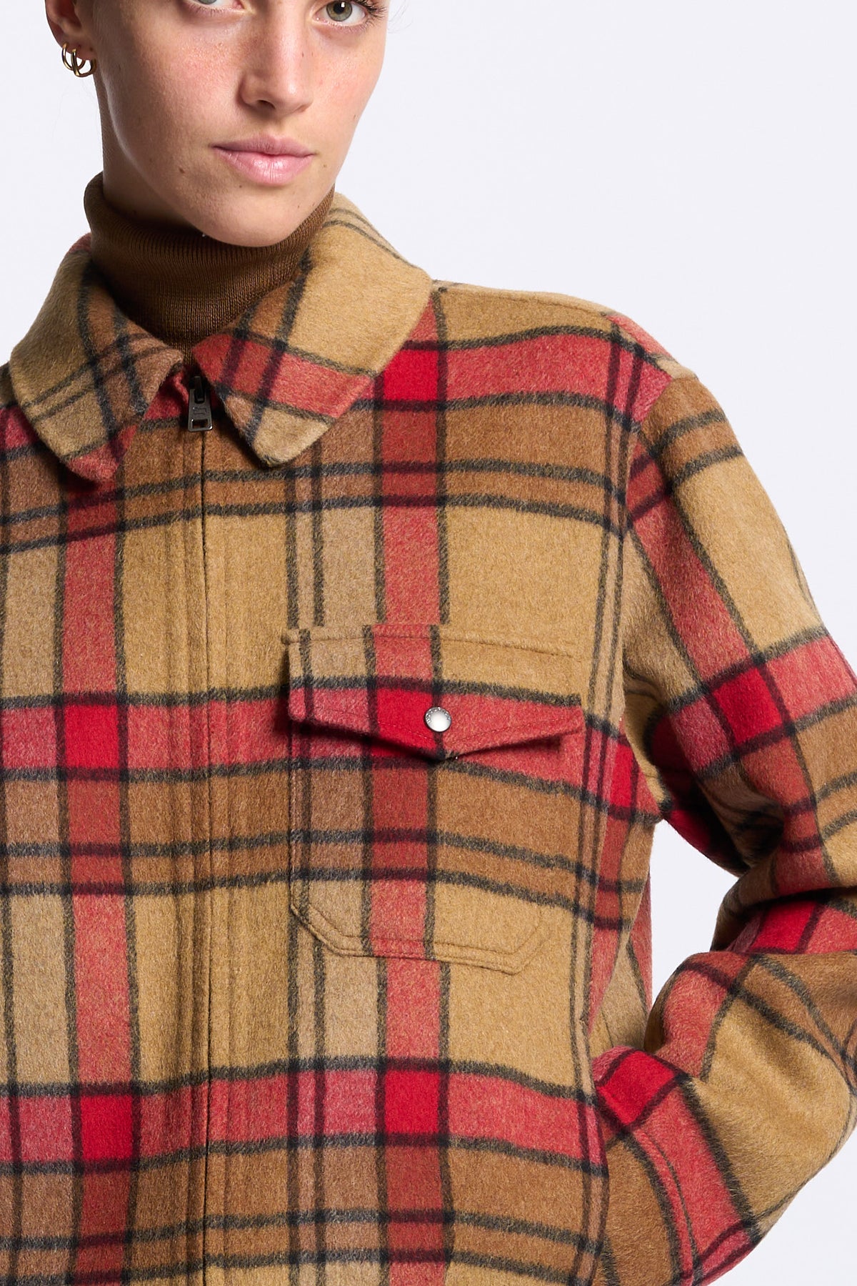 Woolrich Giacca Camicia Lana Check da donna con zip-5
