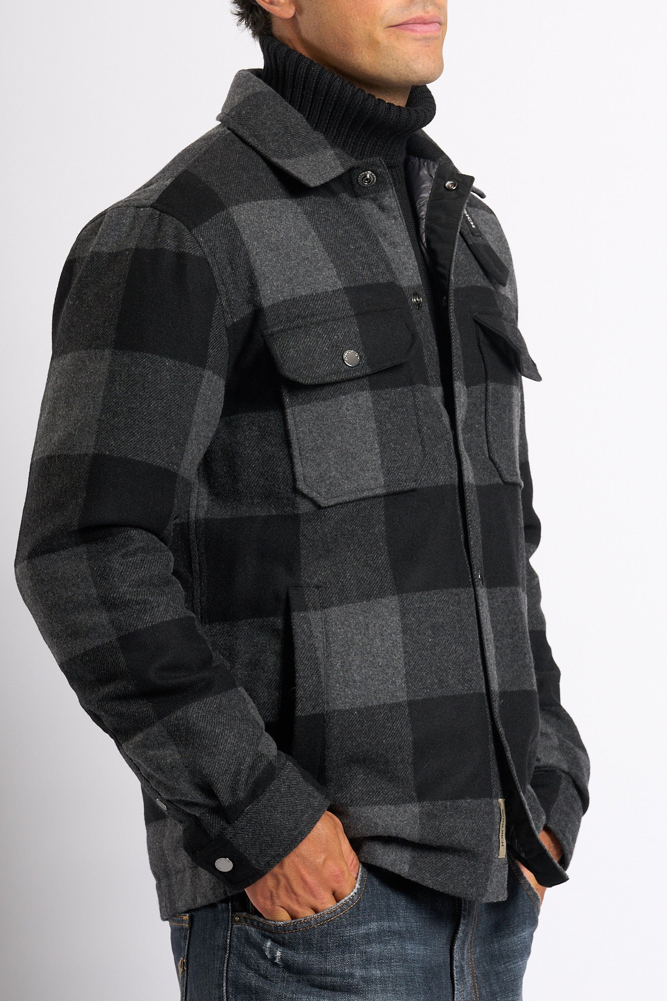 Woolrich Giaccca Camicia Alaskan Cemento Uomo-5