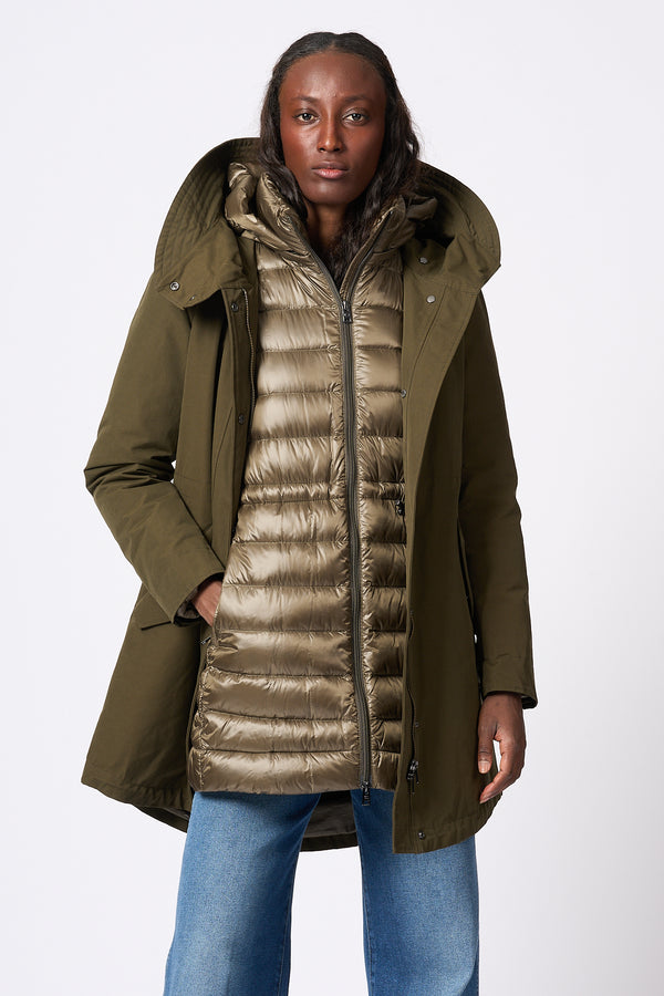 Woolrich Long Military 3in1 Parka Verde Scuro Donna
