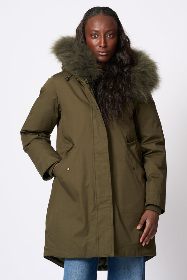 Woolrich Military Parka Pelliccia Verde Scuro Donna