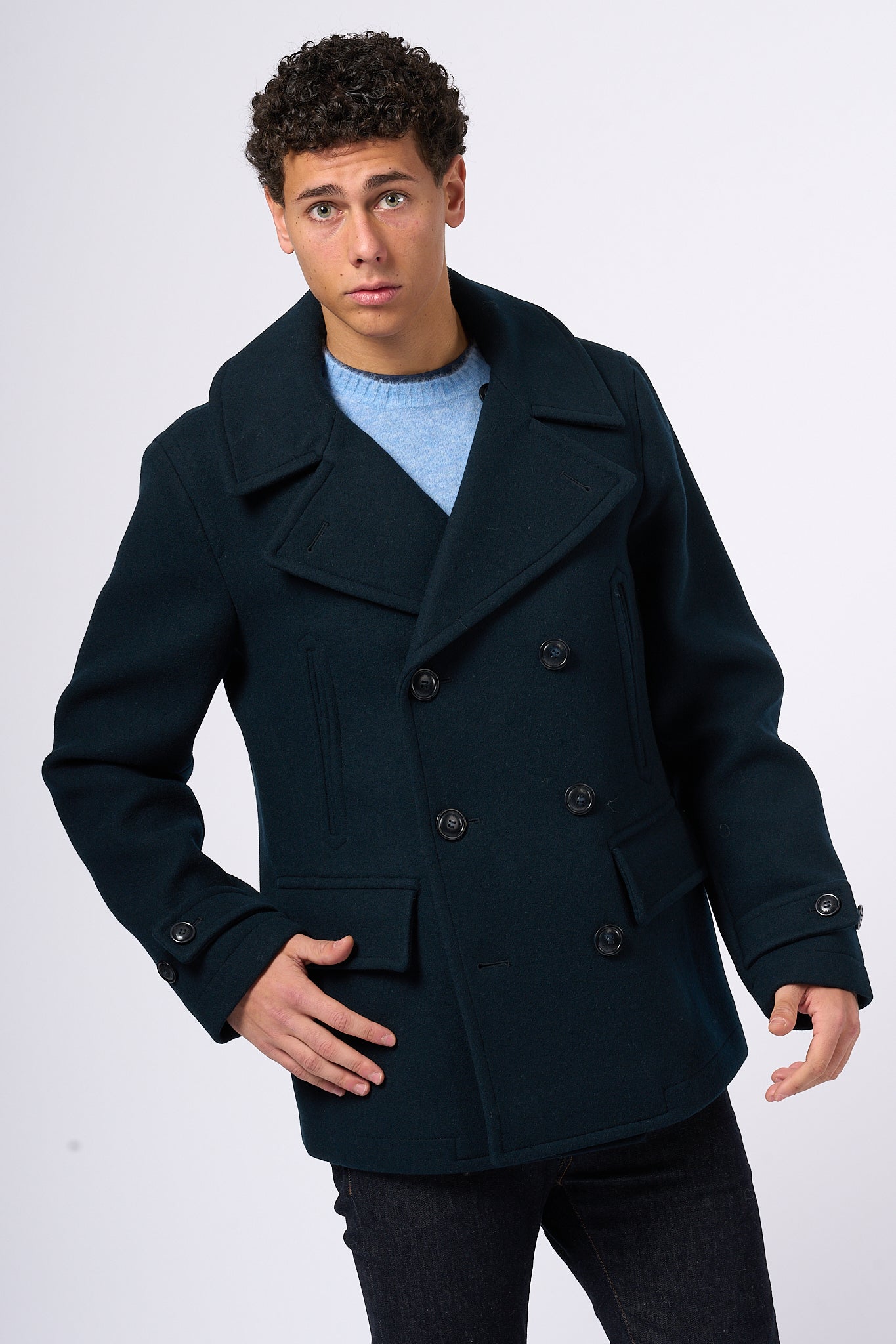 Woolrich Peacot Melton Blu Uomo-1