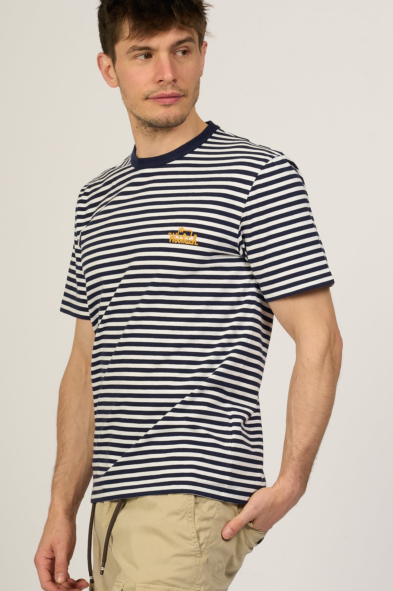 Woolrich T-shirt a Righe Bianco/Blu Uomo-4