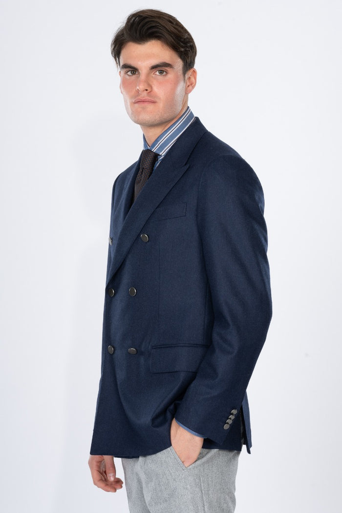 Caruso Giacca Flanella Blu Uomo-4