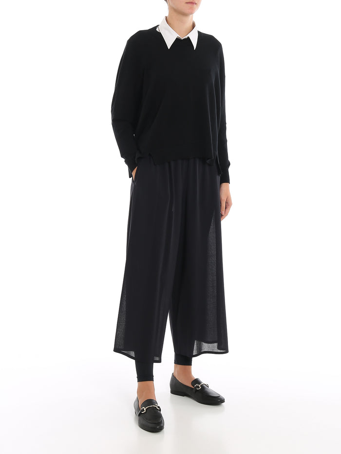 Max Mara Pantalone Largo In Crepe Blu Donna-2
