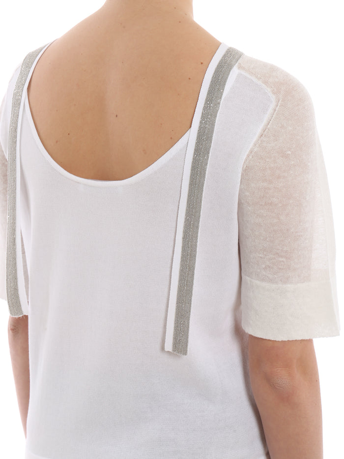 Fabiana Filippi Maglia Girocollo In Strass Bianco Donna-3