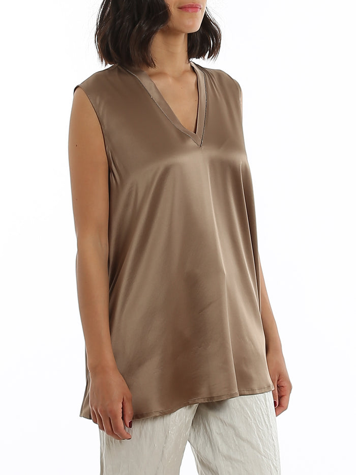 Fabiana Filippi Maglia Sbracciata Marrone Donna-7