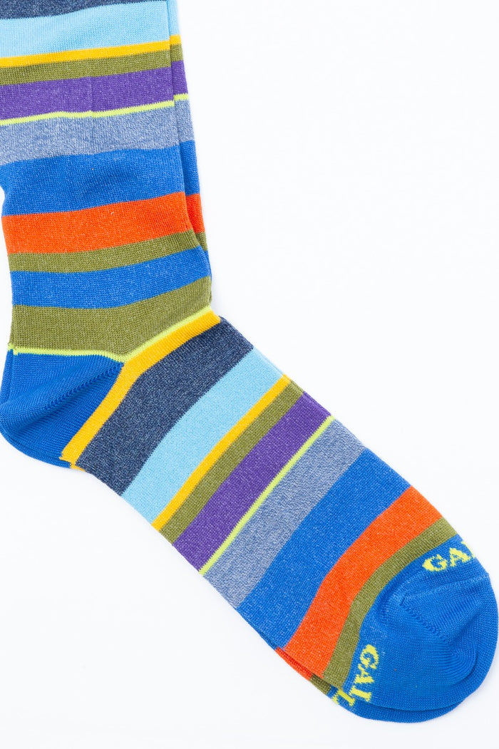 Gallo Light Blue/Green Striped Long Socks Man