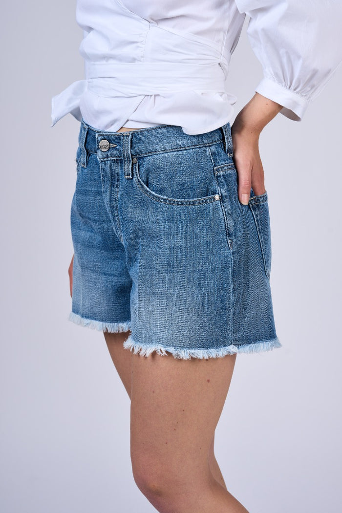 Latino' Jeans Bermuda Sfrangiato Denim Donna