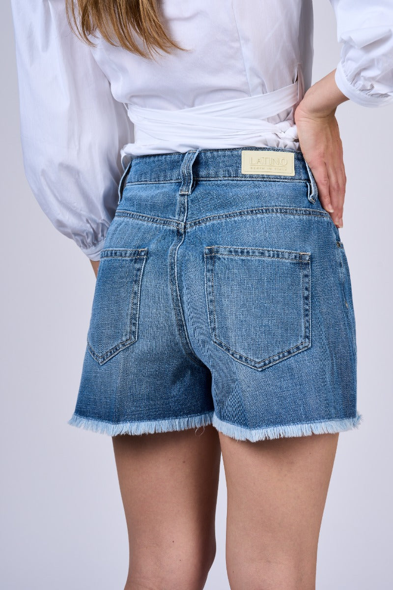 Latino' Jeans Bermuda Frayed Denim Woman-3