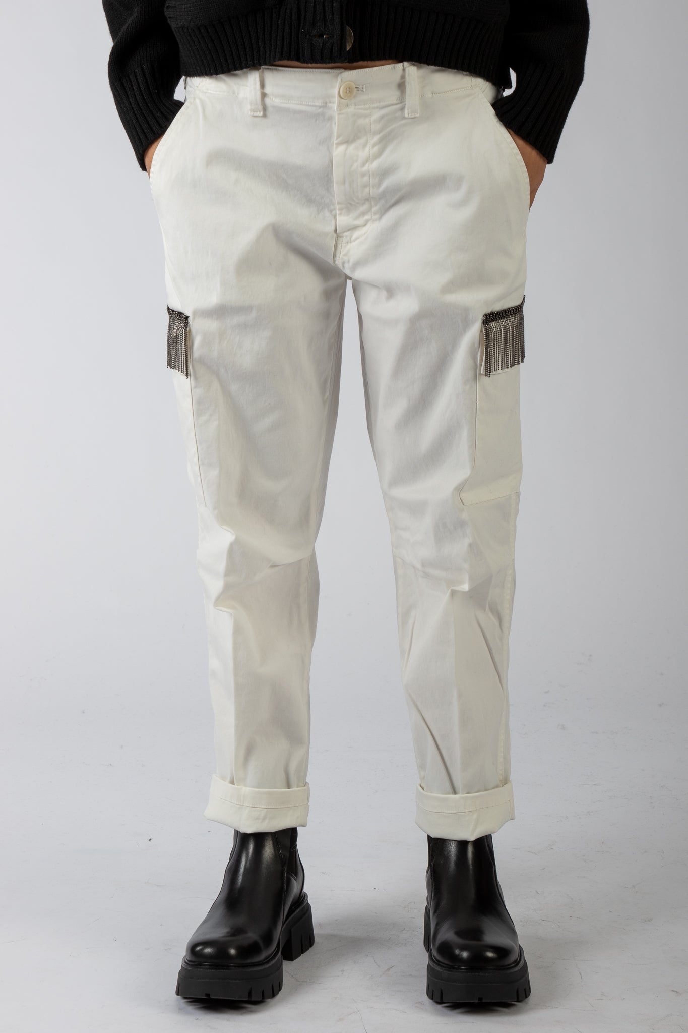 Mason's Pantalone Cargo Bianco Donna-3