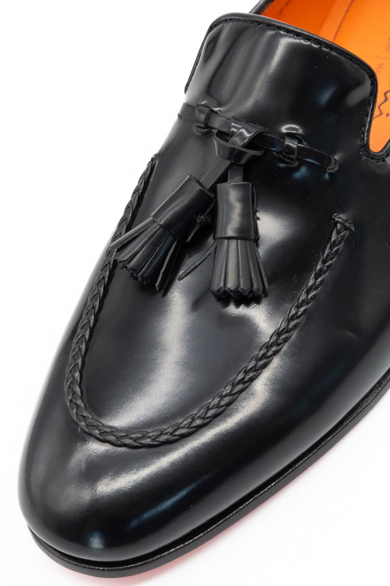 Santoni Moccasin Grizzly Tassels Black Man Motta Fashion Place