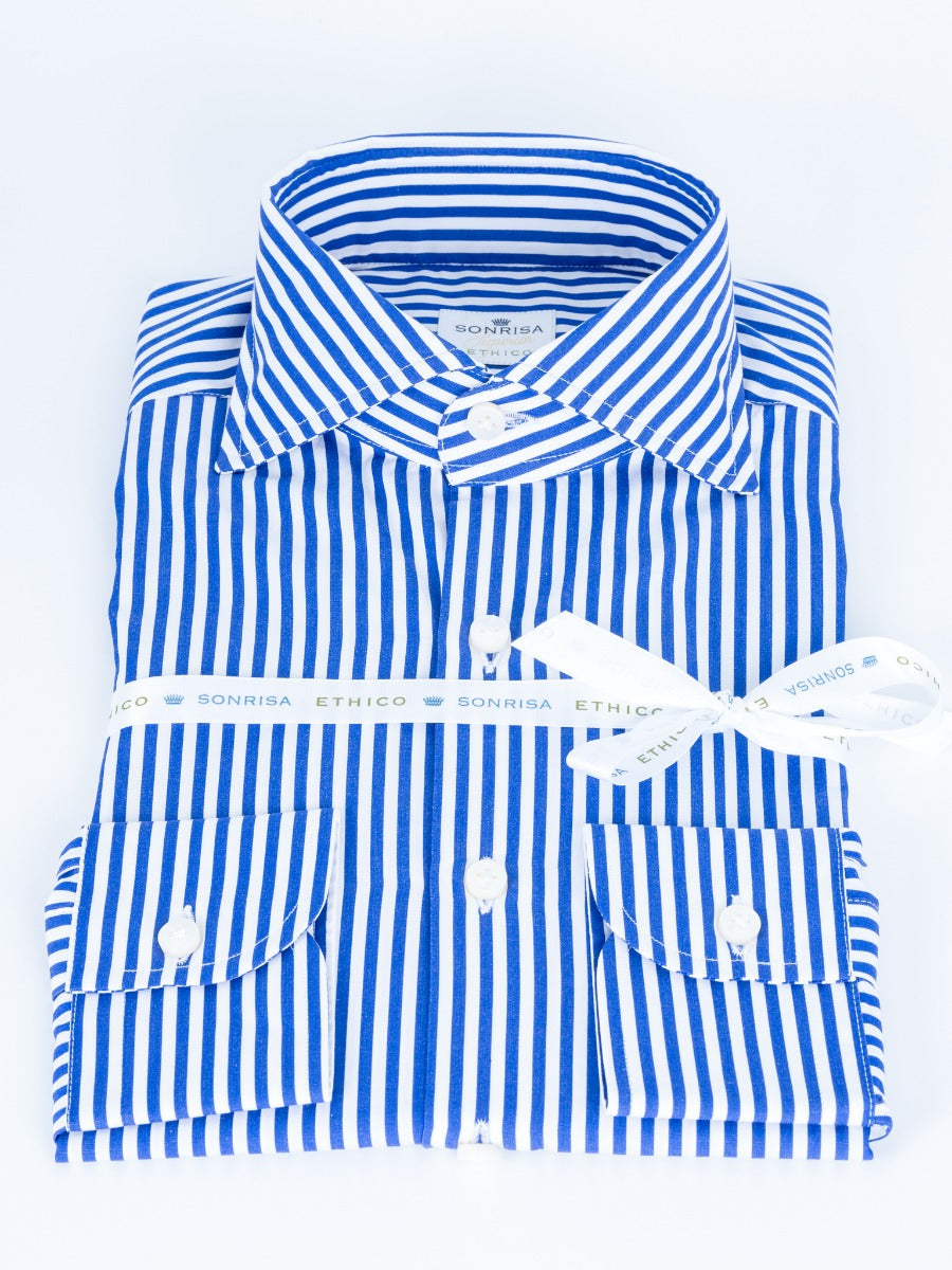 Sonrisa Slim Striped White/Light Blue Man Shirt-1