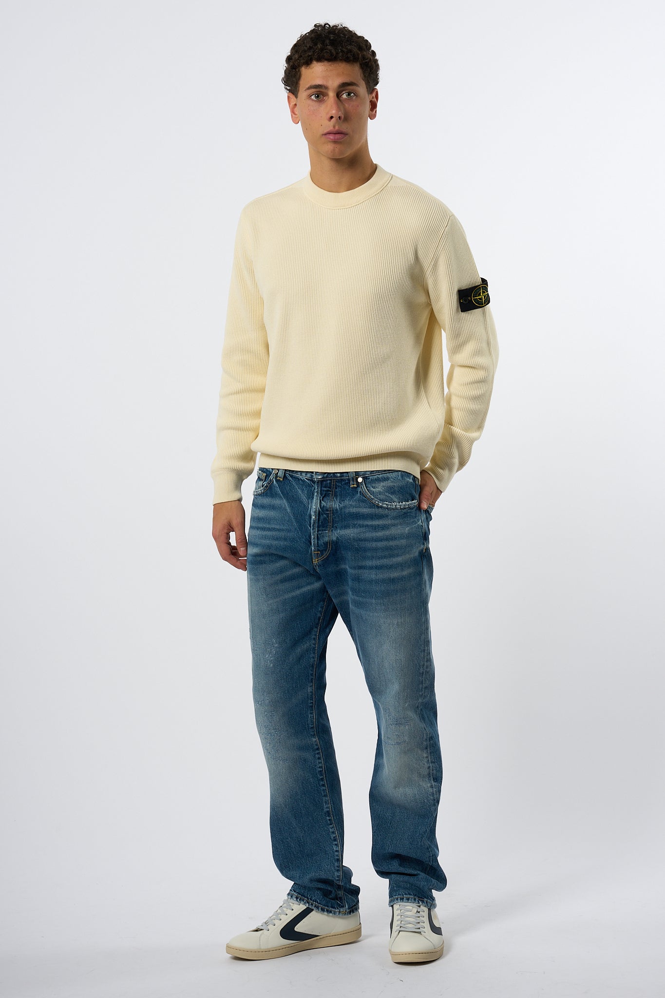 Stone Island Maglia a Coste Avorio Uomo-3
