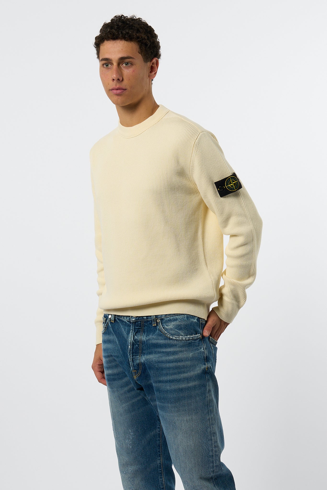 Stone Island Maglia a Coste Avorio Uomo-1