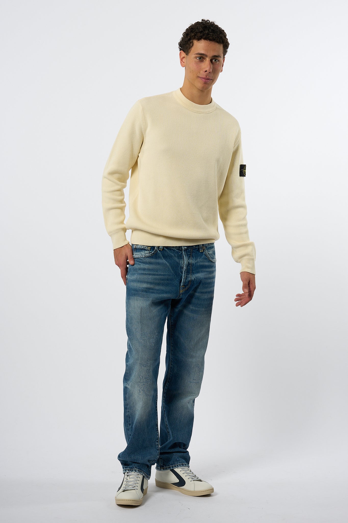Stone Island Maglia a Coste Avorio Uomo-7