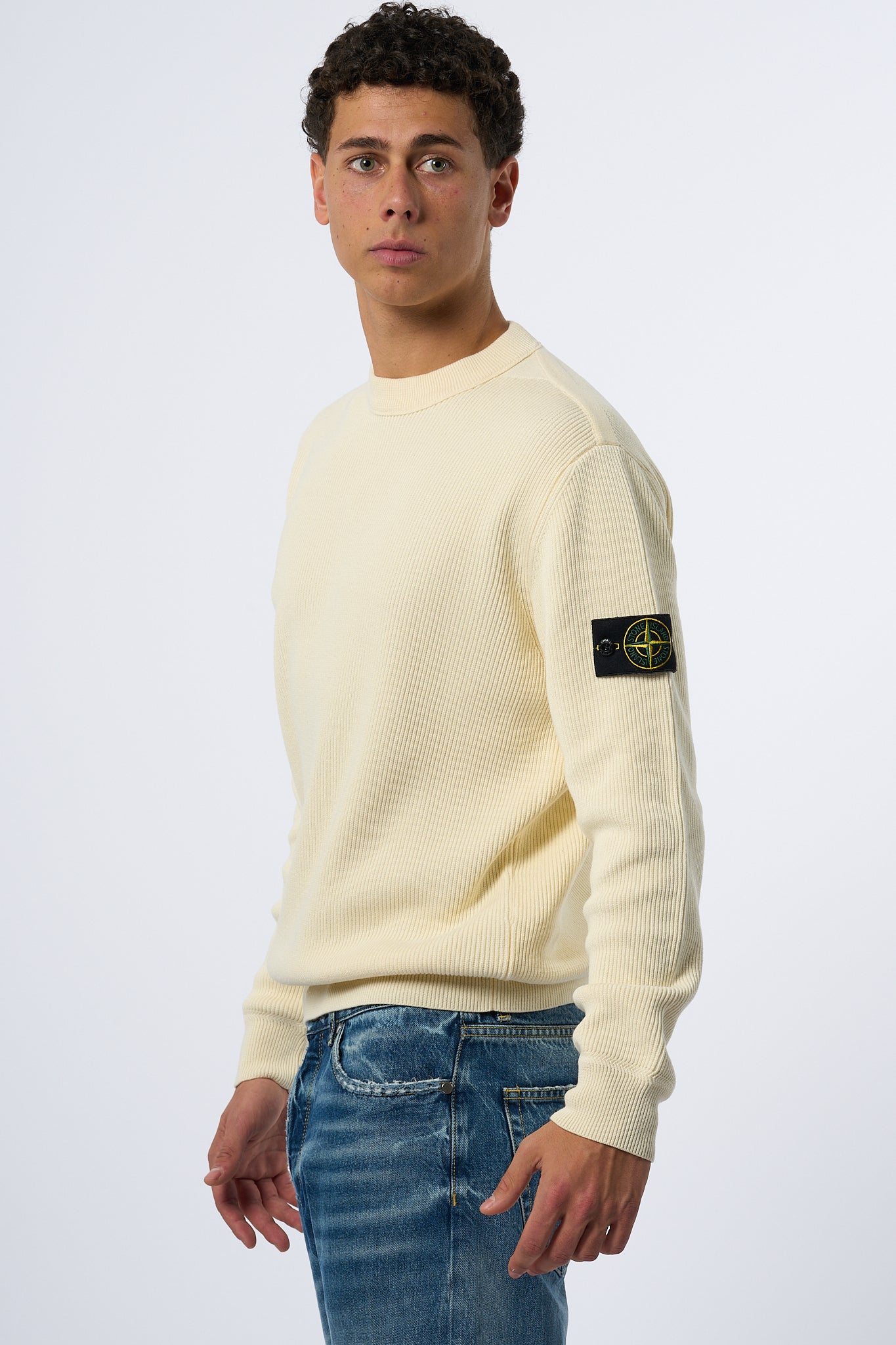 Stone Island Maglia a Coste Avorio Uomo-4