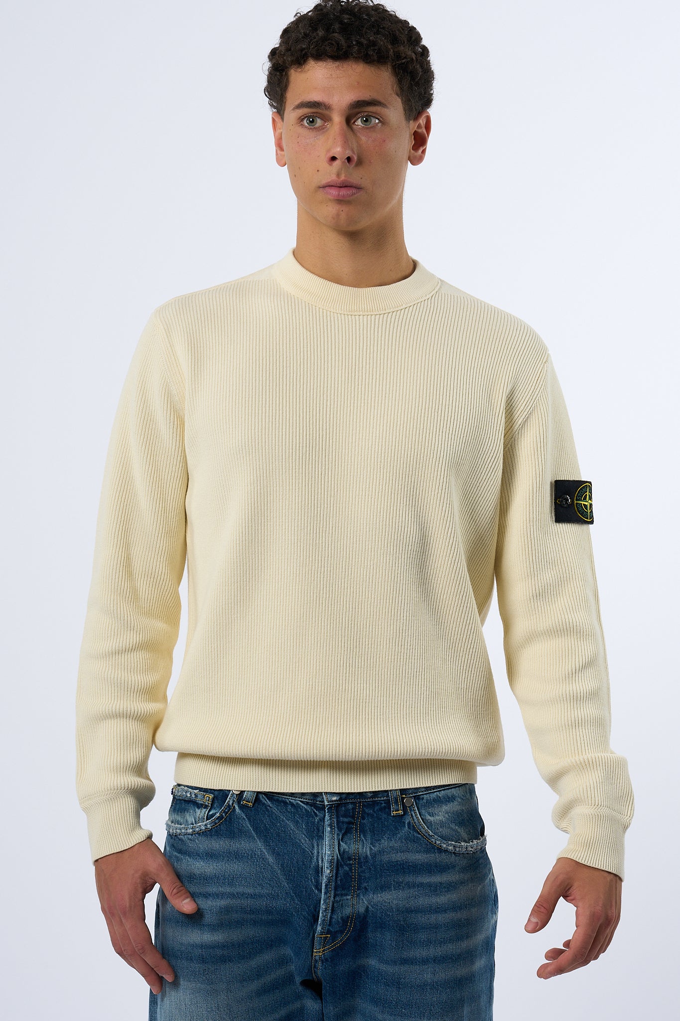 Stone Island Maglia a Coste Avorio Uomo-5
